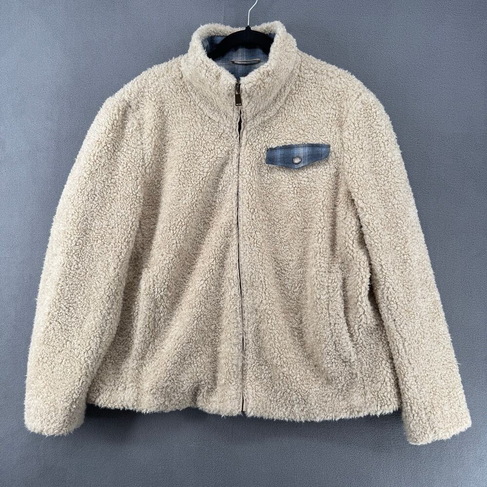 Pendleton Full Zip Fuzzy Sherpa Fleece Jacket Womens XL Cream Plaid Details